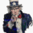 Pixelated figure in top hat and dark coat with red bow tie, holding a white object against plain background.