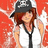 Animated icon of a cartoon woman with brown hair wearing a black cap and white sleeveless top against red background.