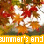A pixelated image with autumn leaves and a yellow banner displaying 'summer's end' in white text.