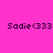 Four identical pixelated text strings 'Sadie<333' displayed in a on solid pink, orange, yellow, and peach backgrounds