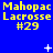 Blue background with yellow text reading "Mahopac Lacrosse #29" repeated in a , featuring small white star-like and dot patterns scattered across the image