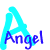 A 2x2 contact sheet of four animated frames showing a stylized 'A' logo with the word 'Angel' in varying colors and backgrounds, each frame displaying different color combinations for text and background.