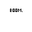 Animated pixel art icon with text 'BOOM.', 'BANG.', and 'LOVE HURTS.' displaying sequential color-coded cross-shaped explosions in a
