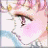 Anime-style character with pink hair and closed eyes, wearing a white top against a light background.
