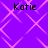 Purple background with repeating light purple diamond pattern and four instances of the text 'Katie' in black pixelated font