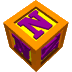 orange cubes with purple 'N' letters on yellow faces, each cube rotated to show different angles against a gray background