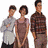 Three people stand side-by-side in a static image with white background; two others sit near a window with firelight.