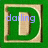 Green background with beige square containing large green letter D, overlaid text 'darling' in blue on left and 'deanna' in blue on right.