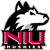 Pixelated black and white dog head above pink 'NIU' text on black background with gray outline.
