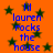 Orange background with dark green stars; blue text reads "lil lauren rocks the house" in two vertical