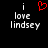 Black background with white pixelated text 'i love lindsey' and a red heart symbol above the left 'i'.