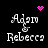 Pixelated text displays 'Adam' and 'Rebecca' with a small ampersand between them, set against a black background with pink pixel art elements.