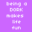 Pixelated text on purple background with orange rectangular overlays, displaying 'being a DORK makes life fun' in white block letters.