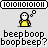 Pixelated character with yellow shirt and white face, standing above text reading 'beepboop boopbeep?' in a