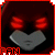 nine identical pixelated faces with glowing red eyes and a gray heart-shaped mouth, bordered by red lines and white corner accents
