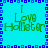 Pixelated cyan background with blue square border, green text "I Love Hollister" repeated four times in a pattern