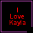 Four identical square with black backgrounds, pink borders, and red text reading "I Love Kayla" each contain a small pink symbol in the bottom-right corner