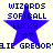 Blue star-shaped icon with text elements above and below, showing pixelated text and partial name fragments in a