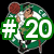 Pixelated circular icon shows a basketball player in green and white uniform holding a brown basketball, with large green '#120' text overlay.