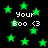 Green star shapes float against a black background with repeated text 'Your Boo <3' in white pixelated font.