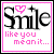 Six identical square display 'Smile like you mean it...' text with pink heart and star symbols, each showing a different small symbol variation