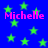 Blue background with green stars and pink text reading "Michelle" in four positions.