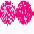 Two pink floral shapes flank a blue circle on white background; green arc appears below in later frame.