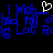 Blue pixelated text on black background with white heart symbol above the text.