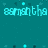 Pixelated teal background with cyan text reading 'asmantha', 'nichole', and 'miller' in a , scattered dark blue dots