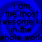 Blue background with four identical spiral patterns and repeated text reading "i am the most kiwesome in the whole world".