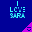 Blue background with repeated 'I LOVE SARA' text and pink triangular icons containing heart symbols.