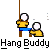 Pixelated animation of two yellow-shirted figures interacting with a blue table and hanging white sphere, repeated