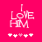 Pixelated text "I LOVE HIM" in white on bright pink background with five white and pink heart symbols below.