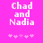 Pixelated text 'Chad and Nadia' on bright pink background with five light pink asterisks below, two versions differ in asterisk spacing.