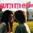 Two figures in dark clothing stand on a grassy field with white lines, under pink text reading 'summer' and 'kiss him before its too late'.