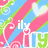 Pixelated pattern with pink, green, and blue diagonal stripes over white swirls; partial text 'ily' on left, 'to by' on right.