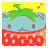 Pixelated 48x48 static icon showing a green cartoon character with spiky hair, blue body, and red lower section against yellow background with pink hearts.