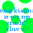 Green circular shapes overlay blue text reading 'omg kiannong is soo my crush!! iluv u!!' on a white background.