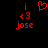 Red pixelated text and symbols on black background: 'i', '<3', 'jose' with a heart symbol above the left side.