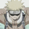 A character with spiky blonde hair and a headband featuring a spiral symbol transitions through multiple expressions while maintaining the same pose.