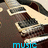 A guitar fretboard with blue text reading 'music is life =]' across four