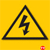 Yellow triangular warning sign with black border and lightning bolt symbol inside, red pixel cluster in bottom-right corner.