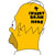 A yellow cartoon character with a crown and visible text on its chest, rendered in pixelated style against white background.