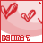 Pixelated red hearts float over a pink gradient background with 'BE MINE ?' text at the bottom; one frame shows a plus sign, another a close button.