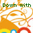 Animated pixel art of an orange creature with swirling vines, displaying changing green text over a white background with red and blue circular accents.