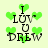 Green heart shapes and black text reading "I LUV U DREW" on a light background, with animated heart positions changing across frames.