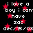 Black background with red stars and repeated white text reading "i love a boy i can't have zac dec/15/08" in pixelated font.