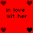 Red background with pixelated hearts and repeated text "in love wit her" in black font across four quadrants.