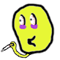 Yellow cartoon head with purple eyes and black outline, holding a cigarette in its mouth across showing animation