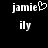 Pixelated text 'jamie' with a heart symbol and 'ily' below, displayed in two side-by-side on black background